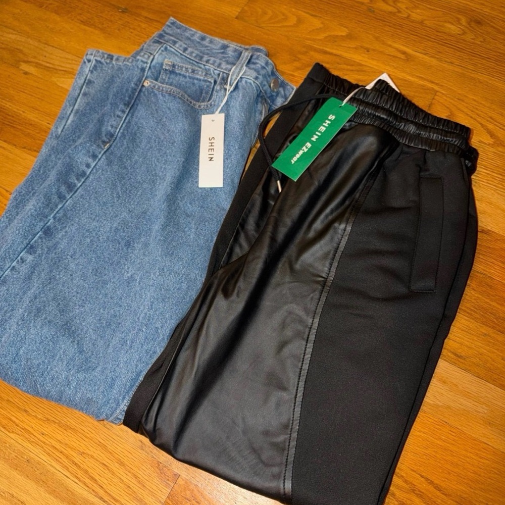 Shein Jeans & Joggers. Faux Leather Joggers.  Denim Mom Jeans. Straight Leg. NEW